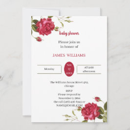 Elegante rote Blume, individuelle Babydusche Einladung