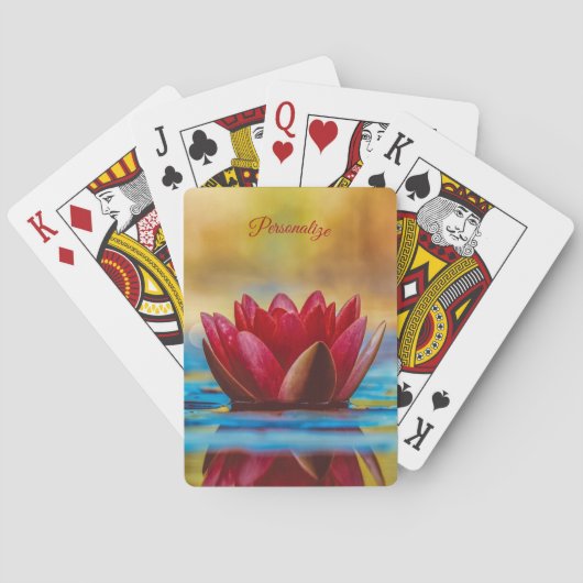 Elegante Rote Blume Lotus Personalisiert Spielkarten (Rückseite)