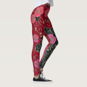 Elegante rote Blume mit goldenen Blätter und Wirbe Leggings (Rechts)