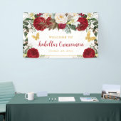 Elegante Rote Blume Schmetterlinge Quinceañera Banner (Messeveranstaltung)