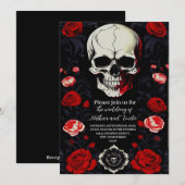 Elegante Rote Blume Skull Einladung Hochzeit (Vorne/Hinten)