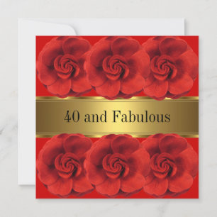 Elegante rote Blumen Gold Fabelhaft 40. Einladung