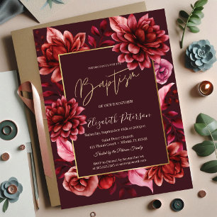 Elegante rote Blumen Tauf Einladung