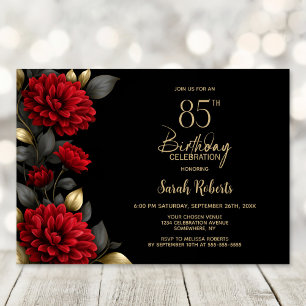 Elegante rote Blumen zum 85. Geburtstag Einladung