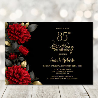 Elegante rote Blumen zum 85. Geburtstag Einladung