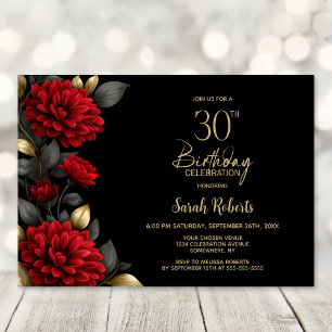 Elegante rote Blumenparty zum 30. Geburtstag Einladung