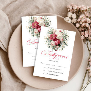 Elegante rote Blush Boho Hochzeits-RSVP-Karte RSVP Karte