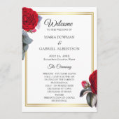 Elegante rote Blüte Rose. Botanische Hochzeit Programm (Vorderseite)