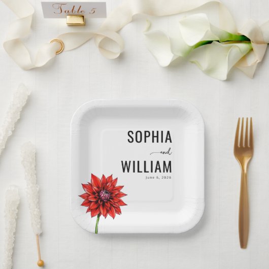 Elegante rote Blüten Pappteller (Hochzeit)