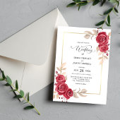 Elegante Rote Blütengoldrahmen Einladung zur Hochz