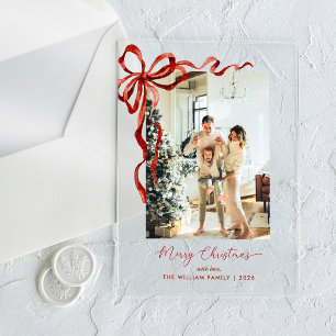Elegante rote Bogen-Foto-Acryl-Weihnachtskarte Acryleinladungen
