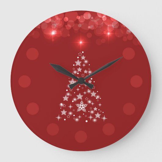 Elegante rote Bokeh Weihnachtsbaum-Wanduhr Große Wanduhr (Vorderseite)