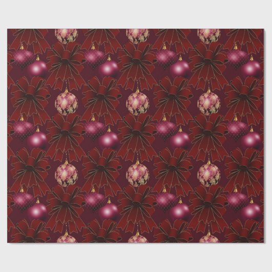 Elegante Rote Burgund Bows Ornaments Holiday Geschenkpapier (Flach)