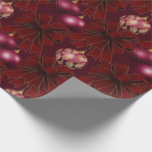 Elegante Rote Burgund Bows Ornaments Holiday Geschenkpapier (Ecke)