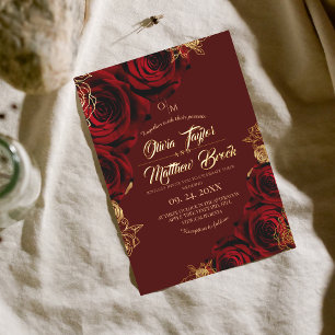 Elegante rote burgunderrote und goldene Rosen Hoch Einladung