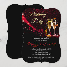 Elegante Rote Champagne Geburtstagsparty Einladung
