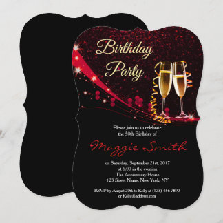 Elegante Rote Champagne Geburtstagsparty Einladung