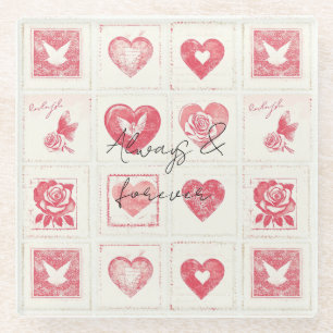 Elegante rote Creme Valentinstag Liebe Hochzeit Glasuntersetzer