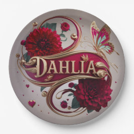 Elegante rote Dahlien-Blumenkunst Pappteller