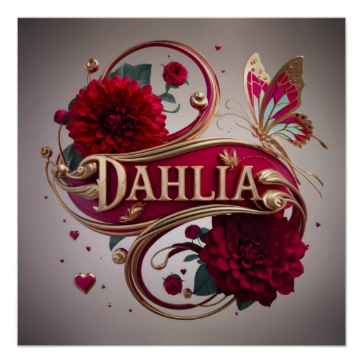 Elegante rote Dahlien-Blumenkunst Poster (Vorderseite)