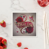 Elegante rote Dahlien-Blumenkunst Serviette (Beispiel)