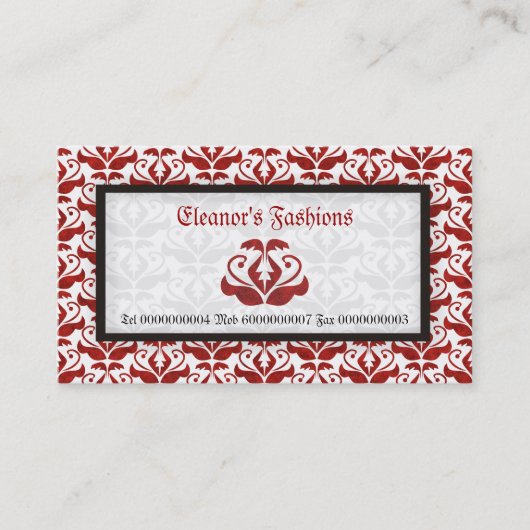 Elegante rote Damaskus-Modekarten Visitenkarte (Vorderseite)