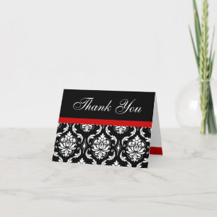 Elegante rote Damast-Monogramm-Hochzeit-Dankeschön Dankeskarte