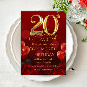 ELEGANTE ROTE EINLADUNGSKARTEN ZUM 20. GEBURTSTAG 