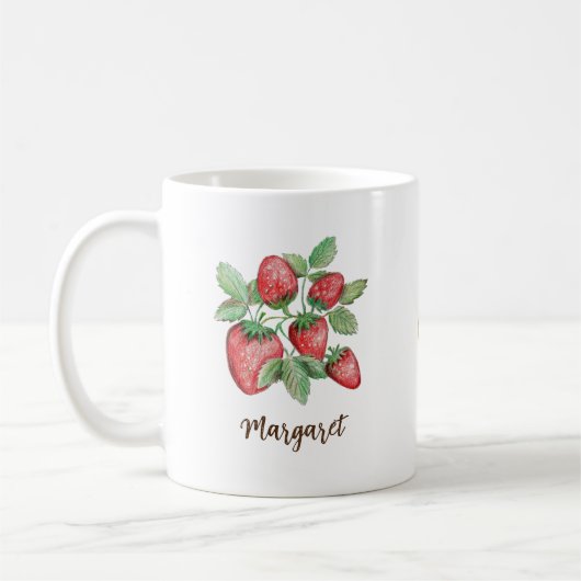 Elegante Rote Erdbeeren Hübsch Personalisiert Kaffeetasse (Links)