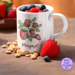 Elegante Rote Erdbeeren Hübsch Personalisiert Kaffeetasse
