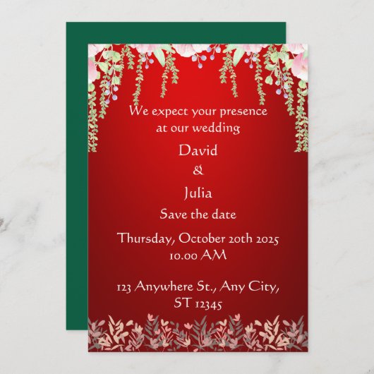 Elegante Rote Flora Einladung (Vorne/Hinten)