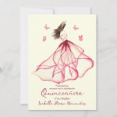 Elegante Rote Flora Lily Wasserfarben Quinceñera Einladung (Vorderseite)