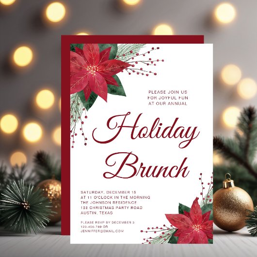 Elegante Rote Flora Poinsettia Holiday Brunch Einladung