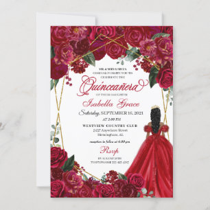 Elegante Rote Flora Quinceanera Geburtstagseinladu Einladung