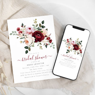 Elegante rote florale Brautparty Einladung