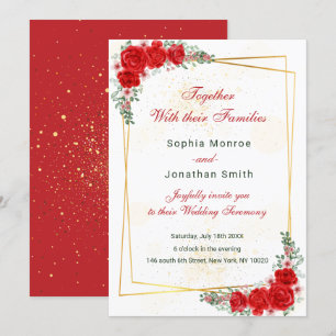 elegante rote florale goldene Rahmen-Hochzeitseinl Einladung