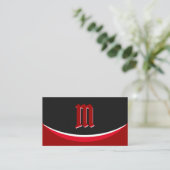 Elegante rote Formen auf schwarzem Monogramm-3D-Ef Visitenkarte (Stehend Vorderseite)