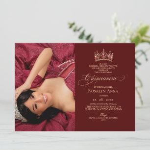 Elegante rote Foto Prinzessin Quinceañera Einladung