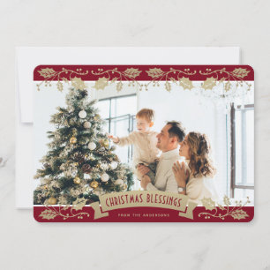 Elegante rote Foto-Weihnachtssegen-Christen Feiertagskarte