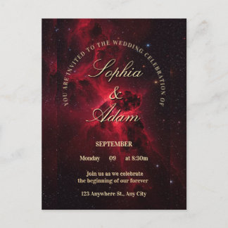 Elegante rote Galaxie-Hochzeitseinladung Postkarte