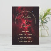 Elegante rote Galaxie-Hochzeitseinladung Save The Date (Stehend Vorderseite)
