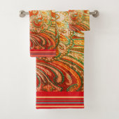 Elegante Rote Gelbe Brokade Badhandtuch Set (Insitu)