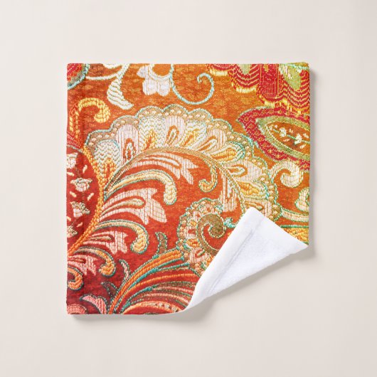 Elegante Rote Gelbe Brokade Badhandtuch Set (Waschlappen)