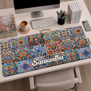 Elegante rote gelbe mexikanische Talavera-Fliese K Schreibtischunterlage