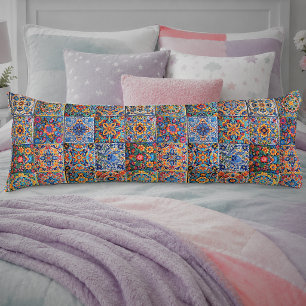 Elegante rote gelbe mexikanische Talavera-Fliesen Seitenschläferkissen