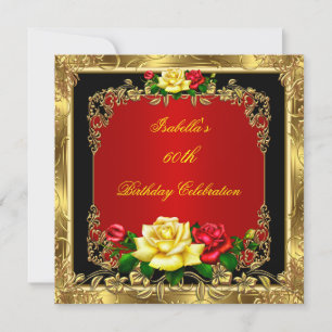 Elegante rote gelbe Rosen goldene Geburtstagsfeier Einladung