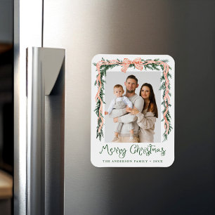 Elegante rote gestreifte Blumenkübel-Weihnachtsdek Magnet