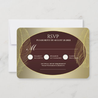 Elegante rote Gold-Oval-Feder-RSVP-Karte RSVP Karte