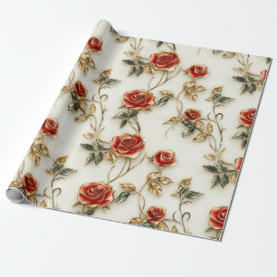Elegante rote Gold Vintage-Rosen Geschenkpapier