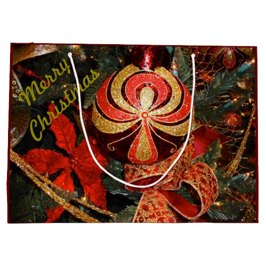 Elegante Rote Gold Weihnachtsschmuck Große Geschenktüte (Rückseite)